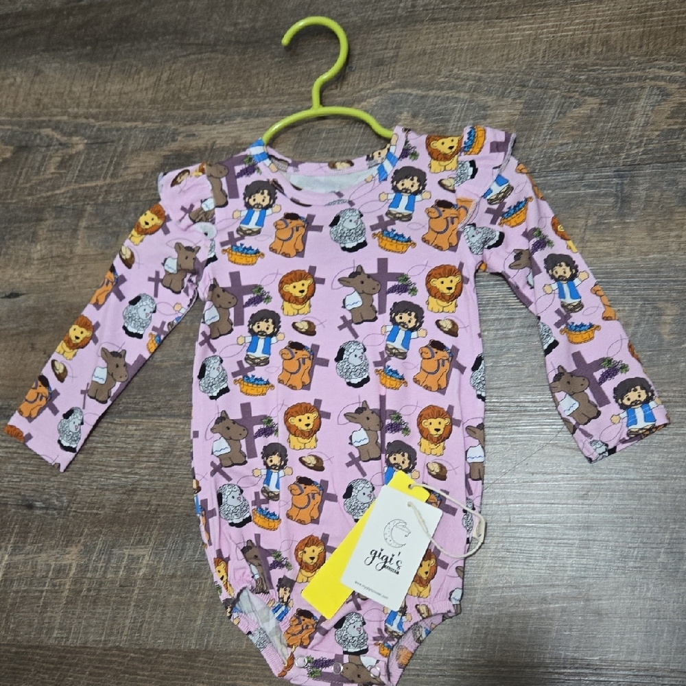6-12 Month Bamboo Pink Animal Print Long-Sleeve Baby One-Piece